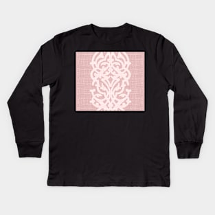 Pink linen whit white damask Kids Long Sleeve T-Shirt